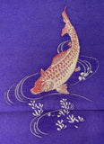 7890:1950s embroidered koi fish closeup