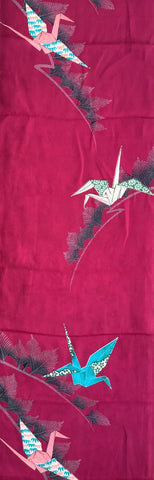 7830:1930s-50s Japanese Vintage Kimono Silk Fabric,AraiHari,60in.Orizuru Cranes