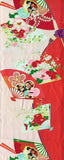 7866:1980s Japan Silk, fans,flowers 54in.