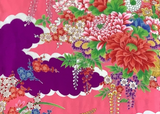 7862:1930s-50s Japanese Vintage Kimono Silk Fabric,AraiHari,60in.Royal Flower Cart